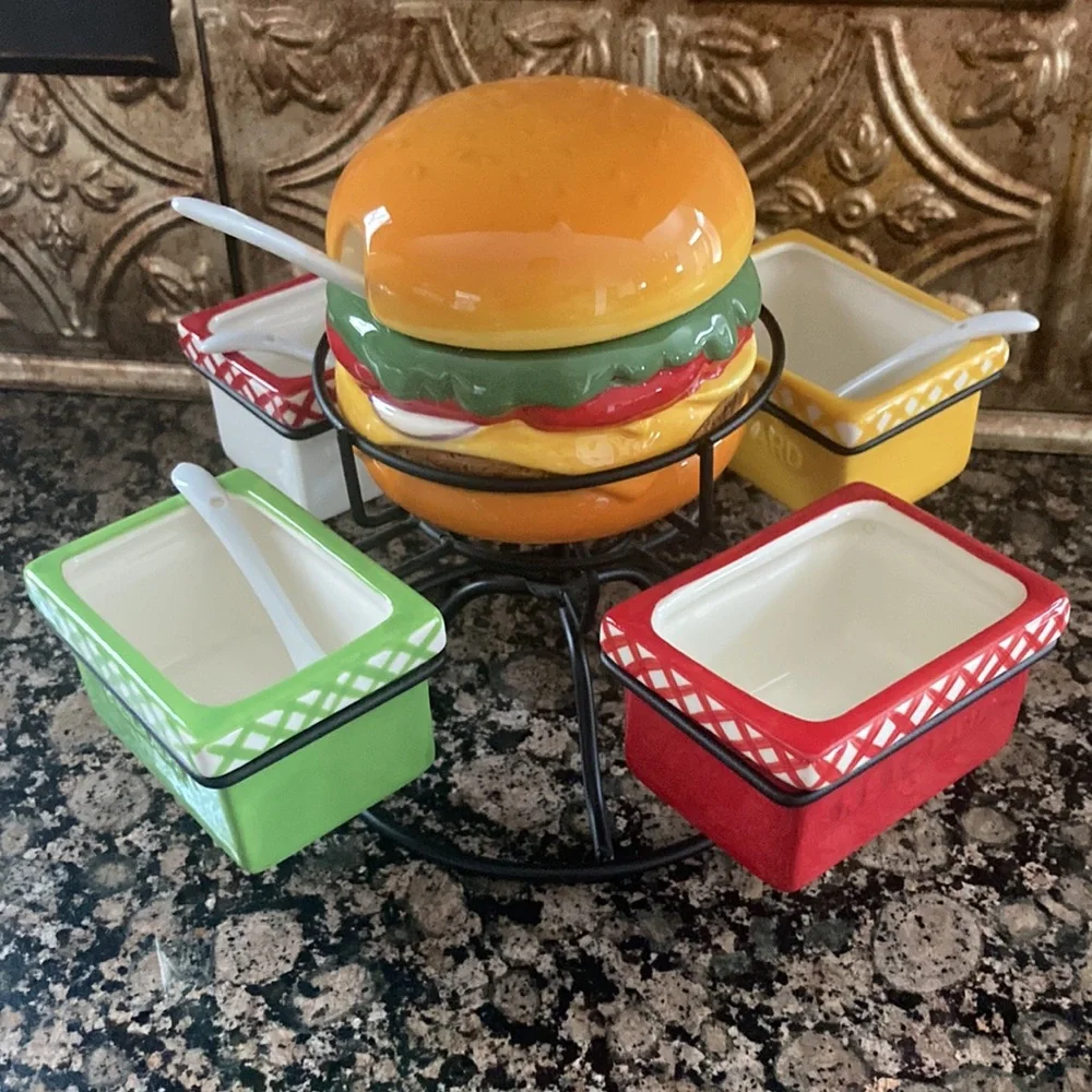 Pier 1 Multicolor Burger Condiment Spinner Set!!